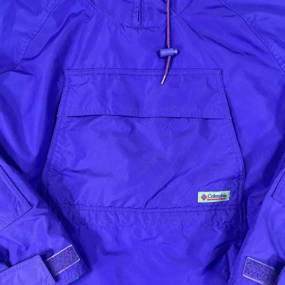 Vtg Columbia Jacket Mens Small Blue Quarter Zip Anorak Y2K Windbreaker Hooded